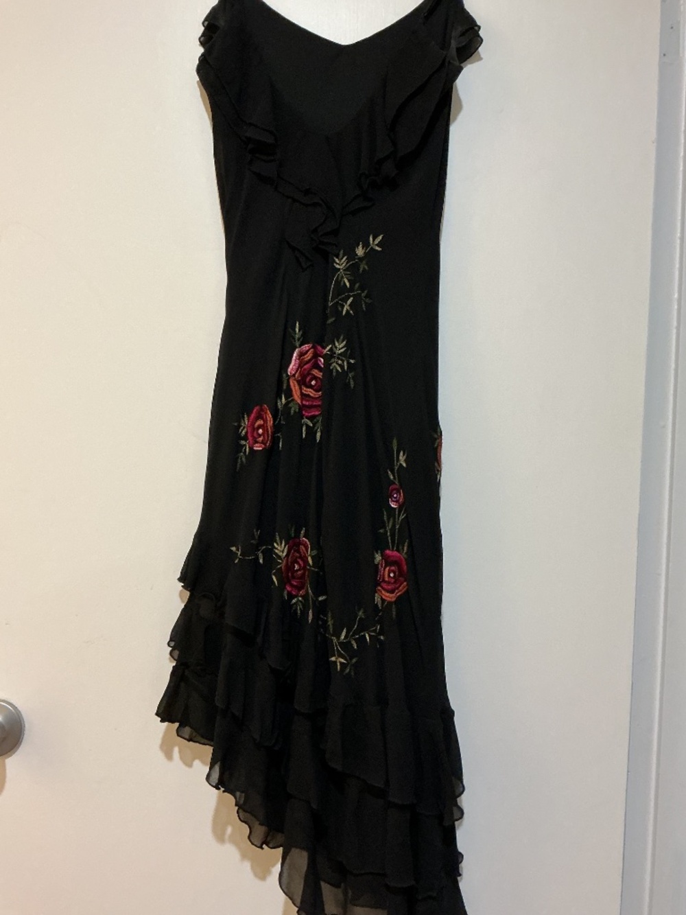 Sue Wong Black Floral Embroidered Silk Midi Dress 8 - Picture 6 of 9
